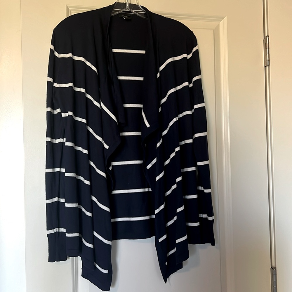 Ann Taylor Navy White Stripe Cardigan